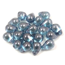   Drop - Czech Pressed Glass Bead - Crystal Blue Luster - 4x6mm