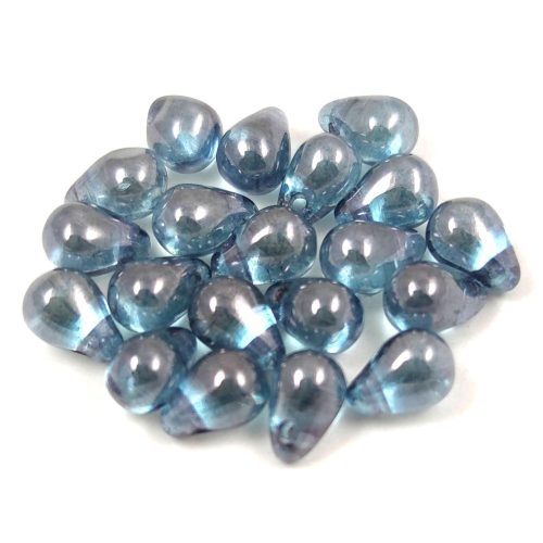 Drop - Czech Pressed Glass Bead - Crystal Blue Luster - 4x6mm