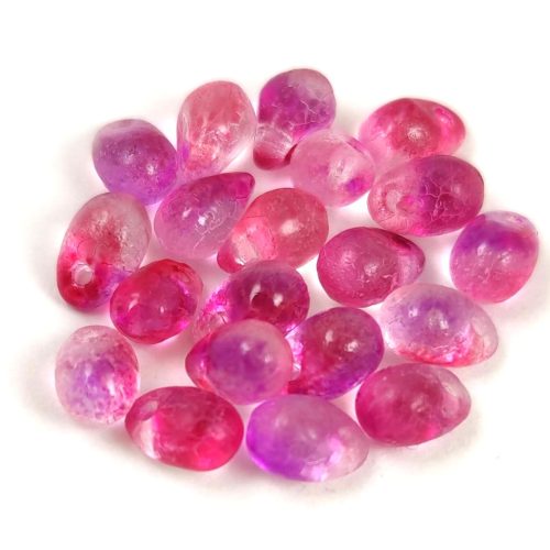 Drop - Czech Pressed Glass Bead - Fuchsia Violet Etched - 4x6mm