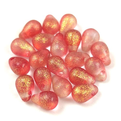 Drop - Czech Pressed Glass Bead - Crystal Pommegranate Gold - 4x6mm