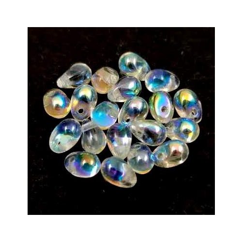 Drop - Czech Pressed Glass Bead - crystal opal rainbow - 6x4mm