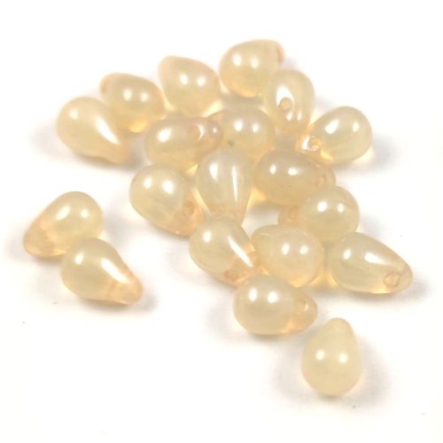 Drop - Czech Pressed Glass Bead - Opal Light Beige - 4x6mm