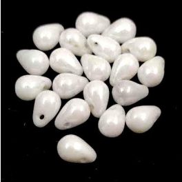 Drop - Czech Pressed Glass Bead - White Luster - 4x6mm
