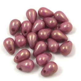   Drop - Czech Pressed Glass Bead - alabaster purple gold luster - 5x7mm
