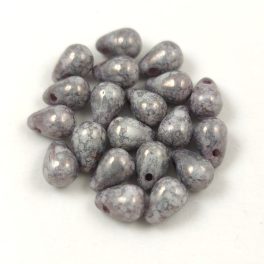   Drop - Czech Pressed Glass Bead - Alabaster Grey Luster - 4x6mm