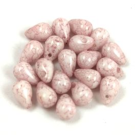   Drop - Czech Pressed Glass Bead - Alabaster Pink Marble - 4x6mm