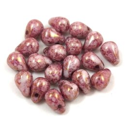   Drop - Czech Pressed Glass Bead - Alabaster Pink Bronze Luster - 4x6mm