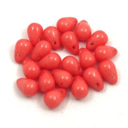 Drop - Czech Pressed Glass Bead - Alabaster Salmon - 4x6mm