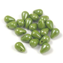 Drop - Czech Pressed Glass Bead - Green Luster - 4x6mm