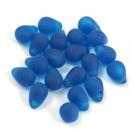 Drop - Czech Pressed Glass Bead - Matt Capri Blue - 4x6mm