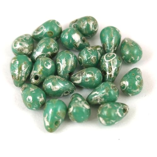 Drop - Czech Pressed Glass Bead - Turquoise Green Picasso - 4x6mm