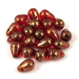   Drop - Czech Pressed Glass Bead - Light Siam Bronze Luster - 4x6mm