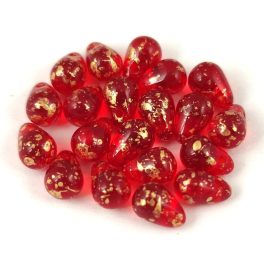  Drop - Czech Pressed Glass Bead - Light Siam Gold Splash - 4x6mm