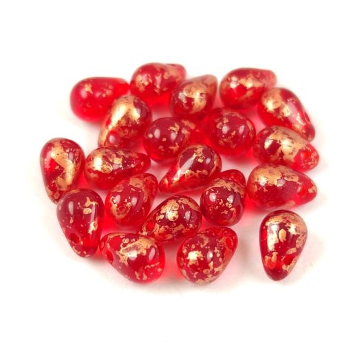 Drop - Czech Pressed Glass Bead - Light Siam Copper Splash - 4x6mm