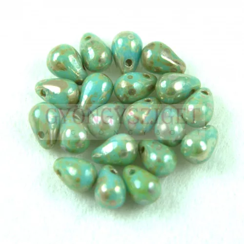 Cseh préselt csepp gyöngy - Turquoise Blue Picasso - 4x6 mm