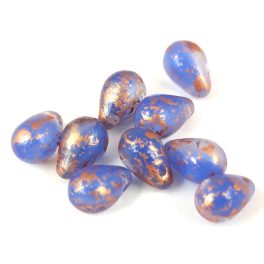  Drop - Czech Pressed Glass Bead - Light Sapphire Bronze Splash - 6x9mm