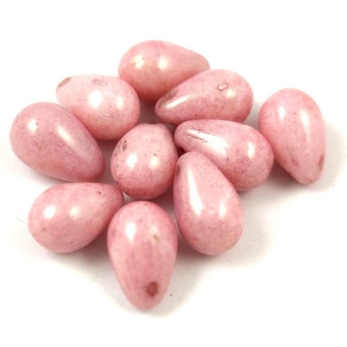 Drop - Czech Pressed Glass Bead - Alabaster Pink Luster - 6x9mm