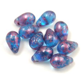 Drop - Czech Pressed Glass Bead - Aqua Violet Patina - 6x9mm