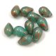 Drop - Czech Pressed Glass Bead - Opal Turquoise Green Bronz Patina - 6x9mm