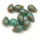 Drop - Czech Pressed Glass Bead - Opal Turquoise Green Bronz Patina - 6x9mm