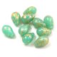 Drop - Czech Pressed Glass Bead - Opal Turquoise Green Gold Patina - 6x9mm