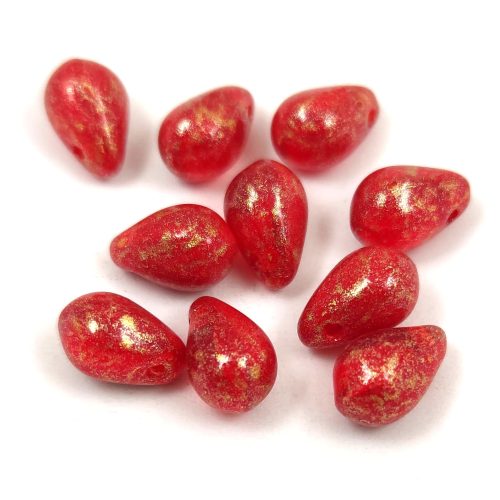 Drop - Czech Pressed Glass Bead - Siam Red Blend Rose Gold - 6x9mm
