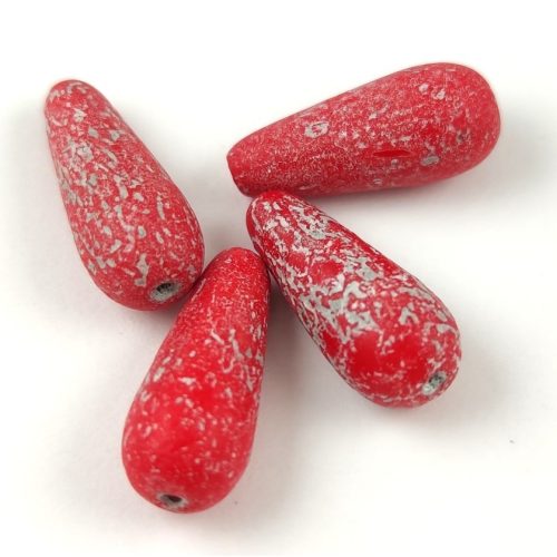 Drop - Czech Pressed Glass Bead - Chilli Etched Silver - 20x9mm