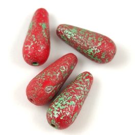   Drop - Czech Pressed Glass Bead - Chilli Etched Mint - 20x9mm