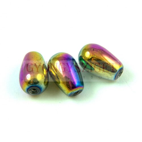 Préselt csepp gyöngy - 13x8mm - Metallic Purple Gold Iris