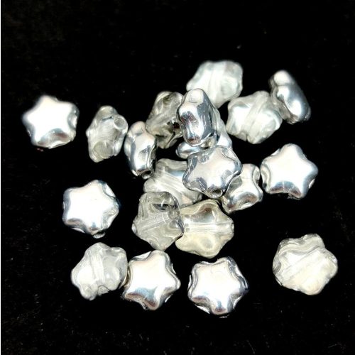 Czech Pressed Star Glass Bead - Crystal Silver - 6mm