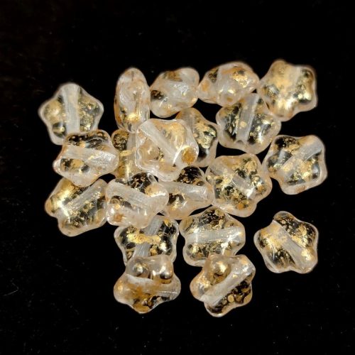 Czech Pressed Star Glass Bead - Crystal Gold Patina - 6mm