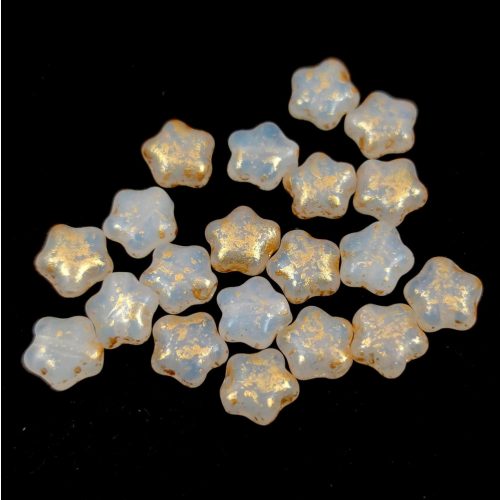 Czech Pressed Star Glass Bead - Opal White Gold Patina - 6mm