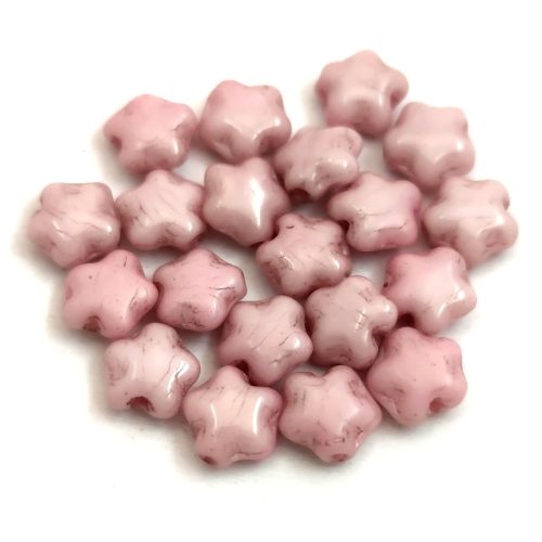 Cseh préselt csillag gyöngy - Alabaster Light Pink Luster - 6mm