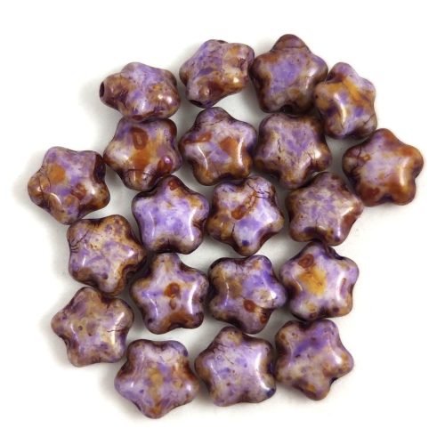 Cseh préselt csillag gyöngy - Alabaster Brown Purple Luster - 6mm