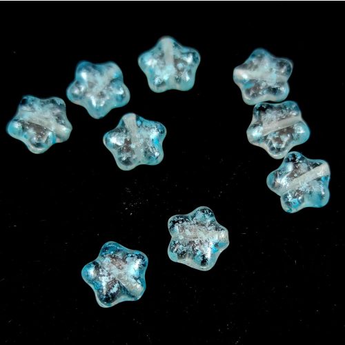 Czech Pressed Star Glass Bead - Crystal Aqua Splash - 8mm