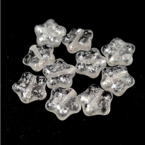 Czech Pressed Star Glass Bead - Crystal Silver Patina - 8mm