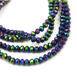 Csiszolt fánk gyöngy - Jet Green Iris - 2x3mm - szálon