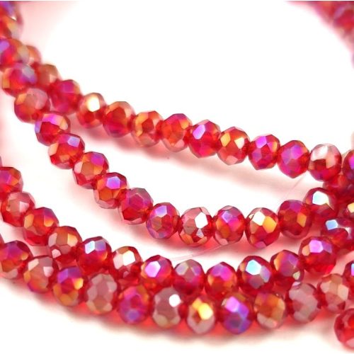 Firepolished donut bead - 2x3mm - Light Siam AB - sold on strand