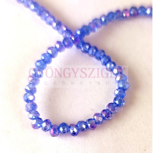 Firepolished donut bead - 2x3mm - Sapphire AB - sold on strand