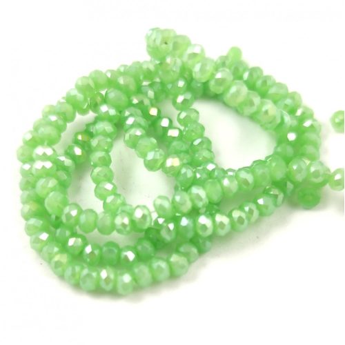 Firepolished donut bead - 2x3mm - Green Opal AB - sold on strand