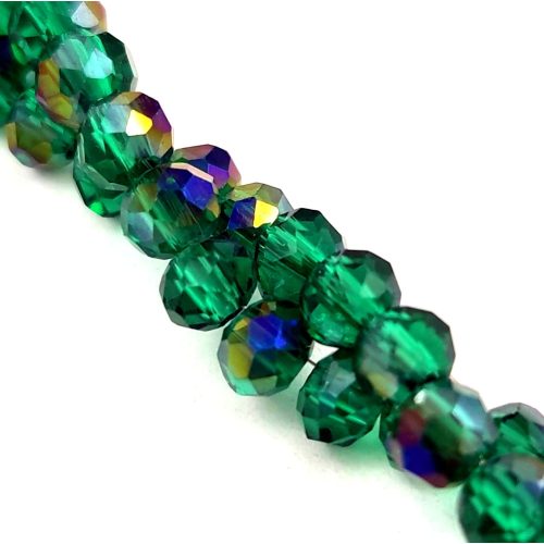 Firepolished donut bead - 3x4mm - Dark Emerald Iris - sold on strand