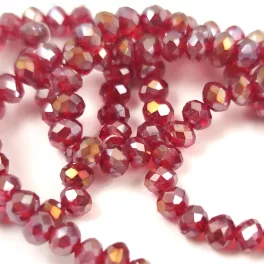   Firepolished donut bead - 3x4mm - Light Siam AB - sold on strand