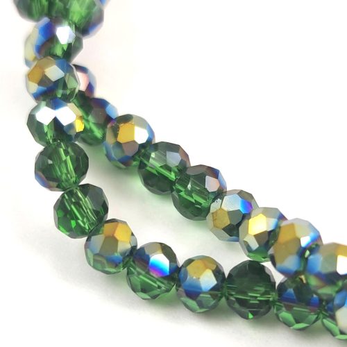 Firepolished donut bead - 3x4mm - Emerald AB - sold on strand