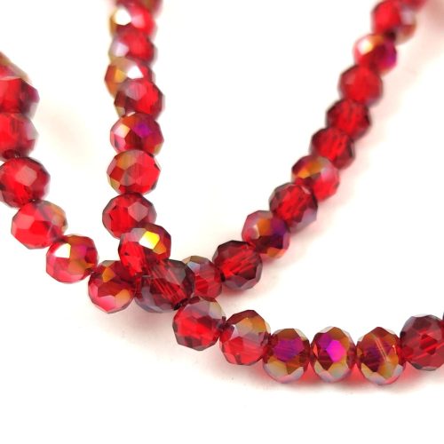 Firepolished donut bead - 3x4mm - Light Siam AB - sold on strand
