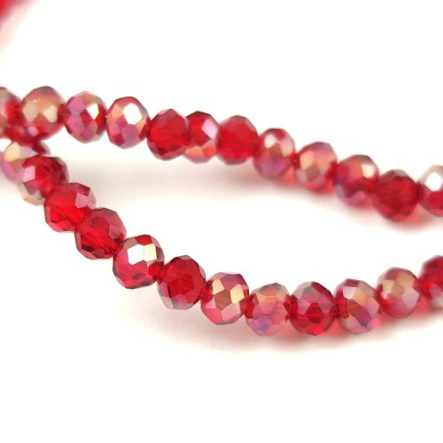 Firepolished donut bead - 3x4mm - Light Siam Luster - sold on strand