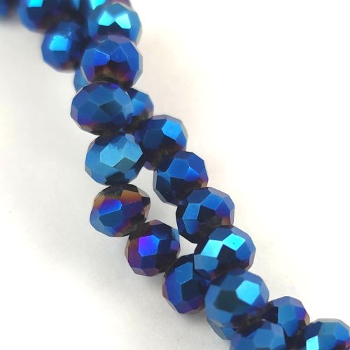 Firepolished donut bead - 3x4mm - Metallic Blue - sold on strand