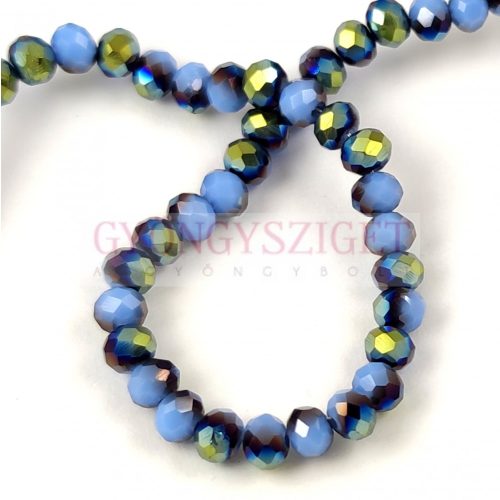 Firepolished donut bead - 3x4mm - Baby Blue Metallic Green Iris - sold on strand