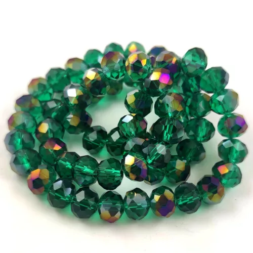 Firepolished donut bead - 6x8mm - Emerald Iris - sold on strand
