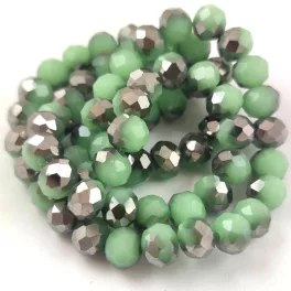   Firepolished donut bead - 6x8mm - Opal Mint Chrome - sold on strand