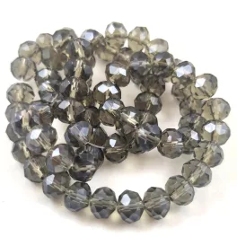   Firepolished donut bead - 6x8mm - Black Diamond - sold on strand